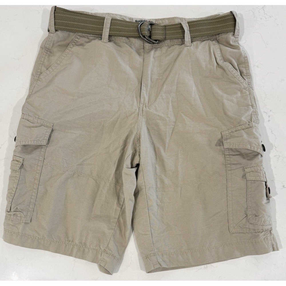 Express Men's Size 34 Tan Cargo Shorts w/ Belt Button Pockets EUC